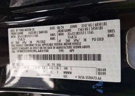 2024 Ford Bronco Raptor z USA, uszkodzony, nr VIN 1FMEE0RR3RLA83150